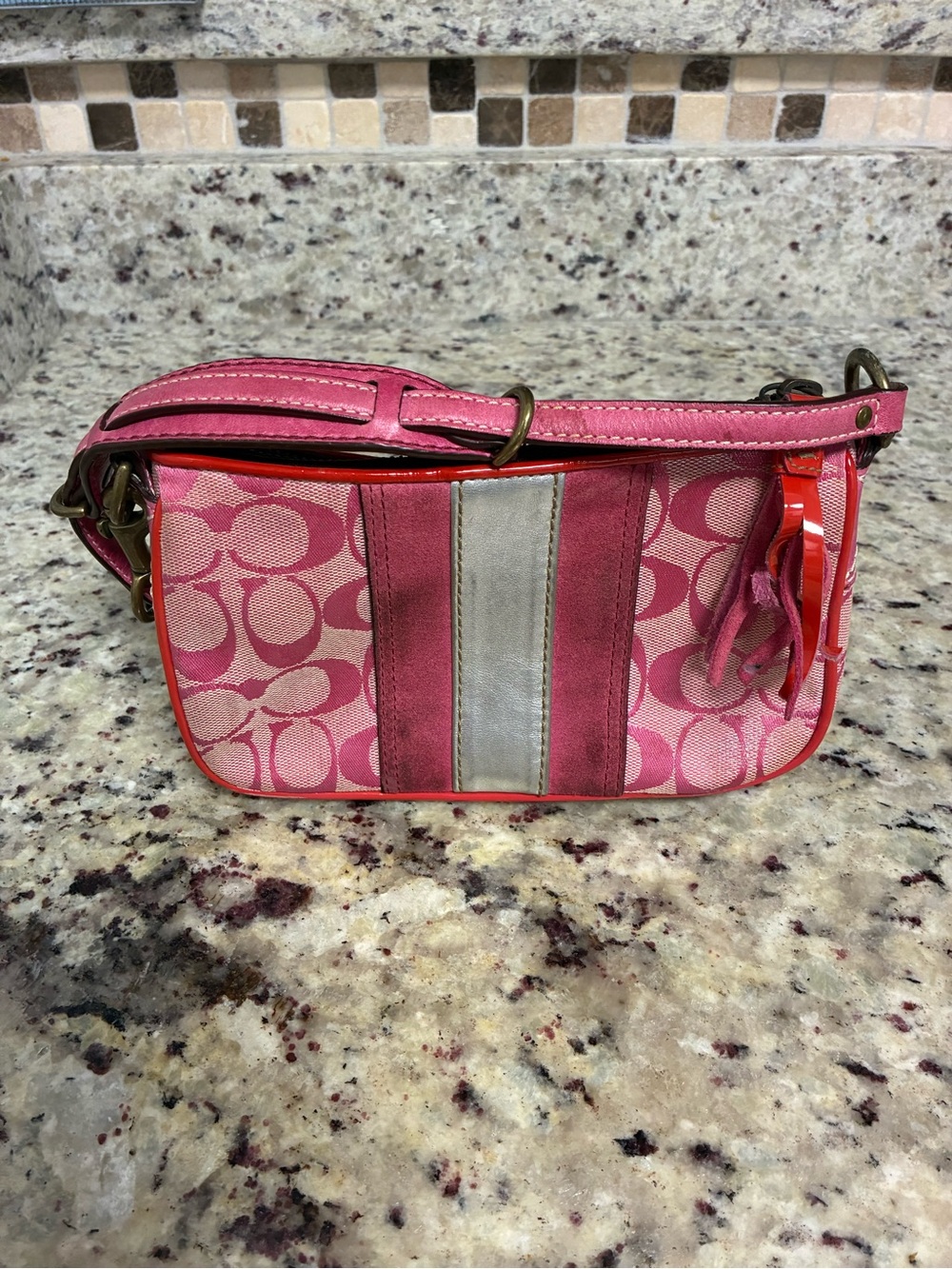 Vintage Coach Y2K pink metallic signature monogram small shoulder Bag